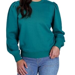 MOLLY YEH Green Puff Sleeve Casual Crewneck Sweatshirt Sz M NWT